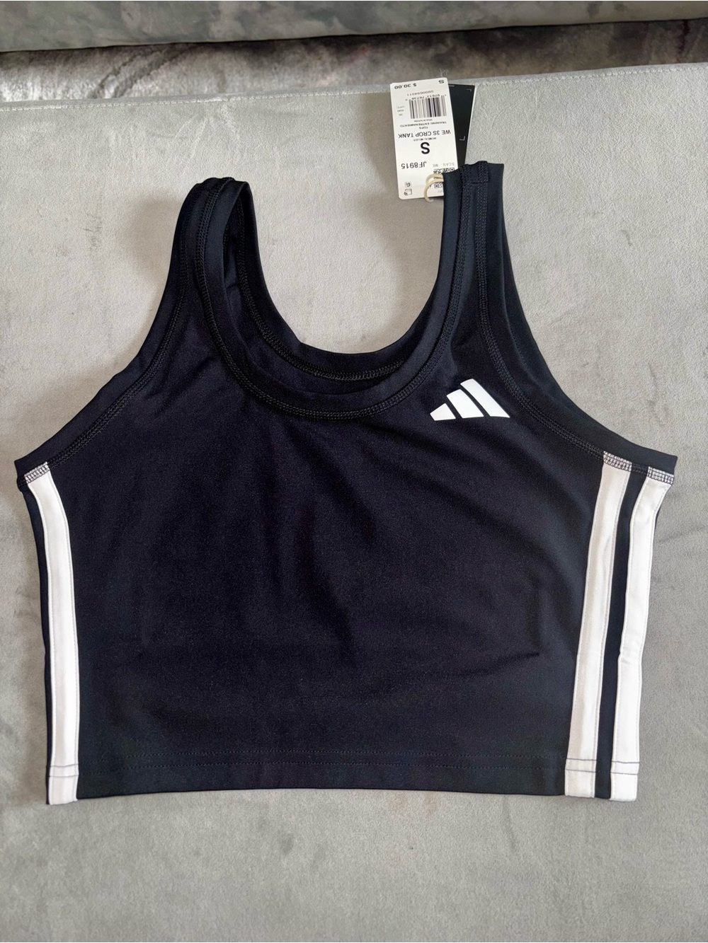 adidas Black Crop Sports Bra with White Side Stripes